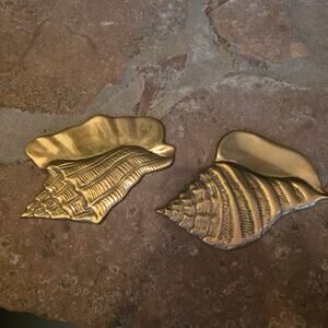 2 Vintage Solid Brass Conch Shell Seashell Wall Hanging Beach Decor Nautical MCM